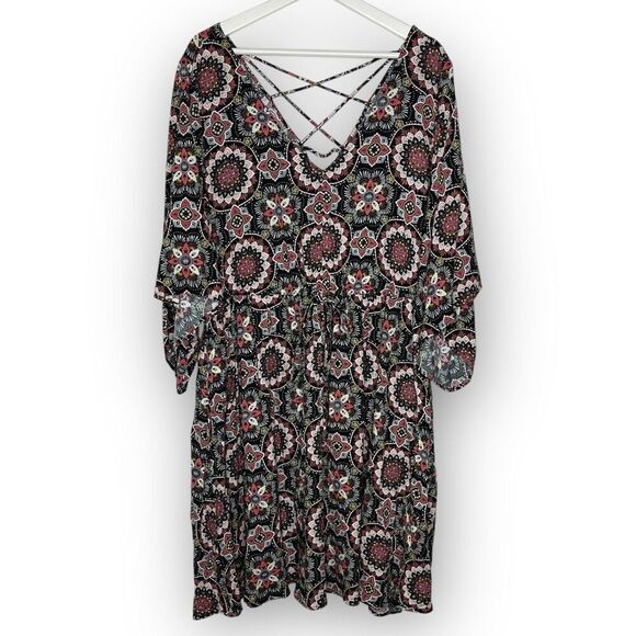 Torrid Medallion Print Lattice Challis V-Neck Flowy Dress Women’s Plus Size 2 2X - Picture 2 of 12